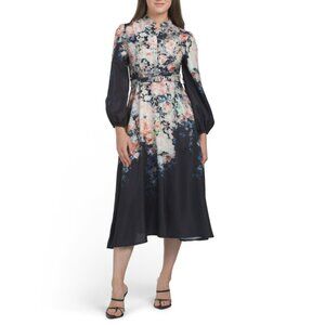 NANCY YANG Black Floral Midi Dress